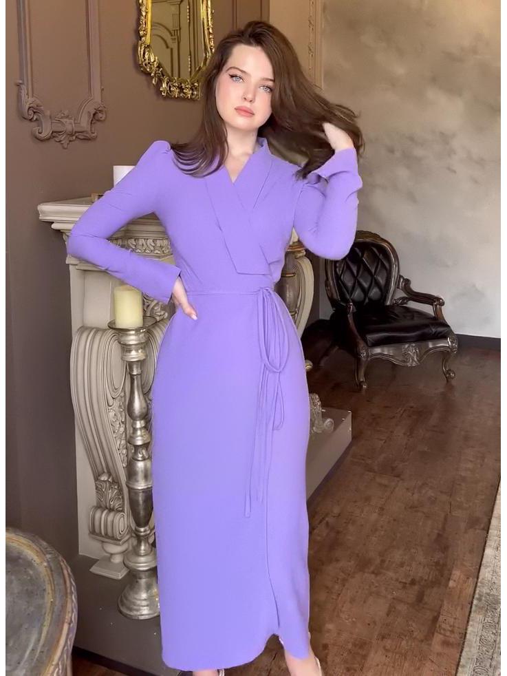 2025 Autumn V-neck Waist-cinching French Socialite Solid Color Long Dress for Women