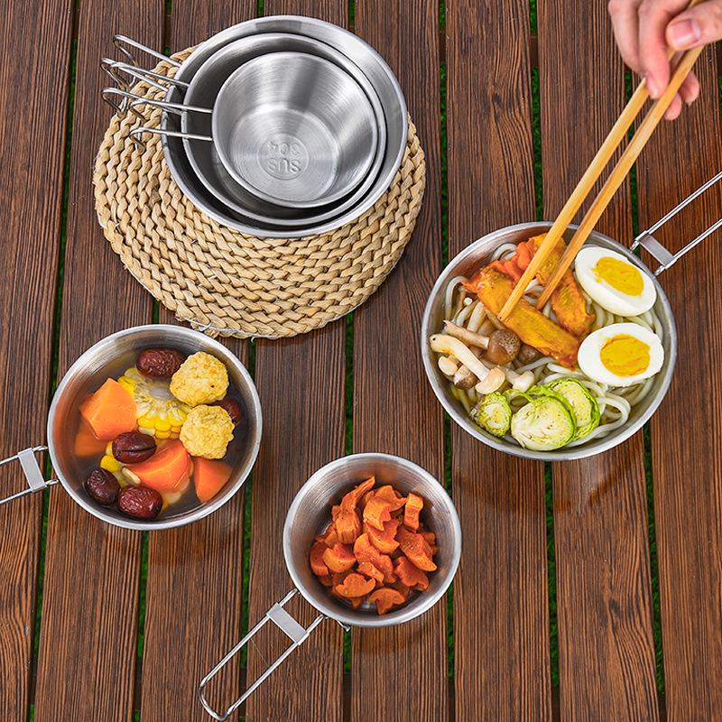 304 Stainless Steel Portable Sherpa Bowl: Multi-purpose, Foldable, Hangable Over Open Flame for Outdoor Camping and BBQ - Soup Cup