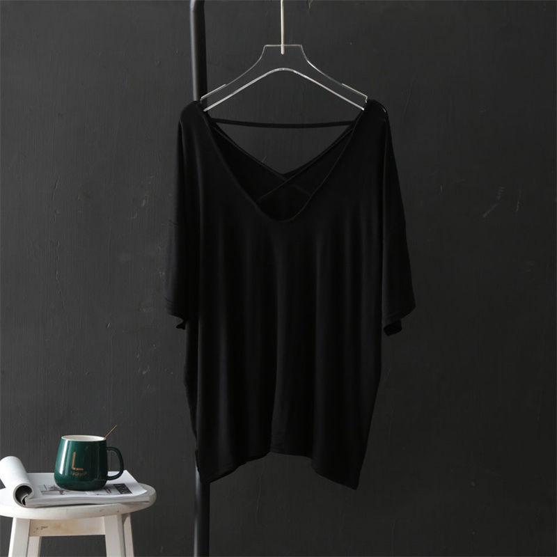 Short Sleeved T-shirt Women's Summer Thin Loose Casual Base Shirt V-neck Backless Irregular Top