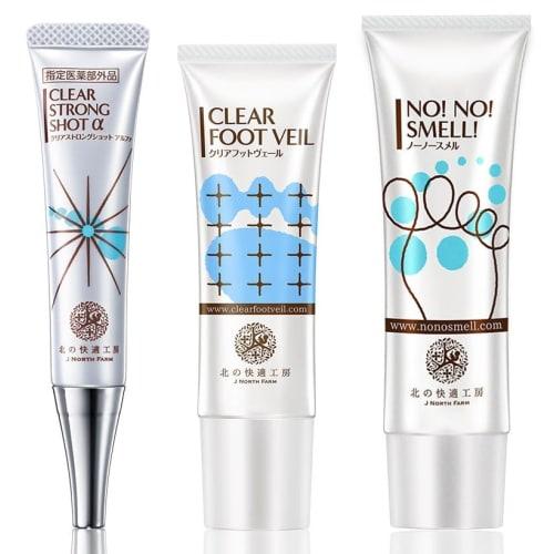 

Medicated nail gel Clear Strong Shot Alpha & rough sole care Clear Foot Veil & medicated foot odor prevention cream No No Smel Set Product Kita