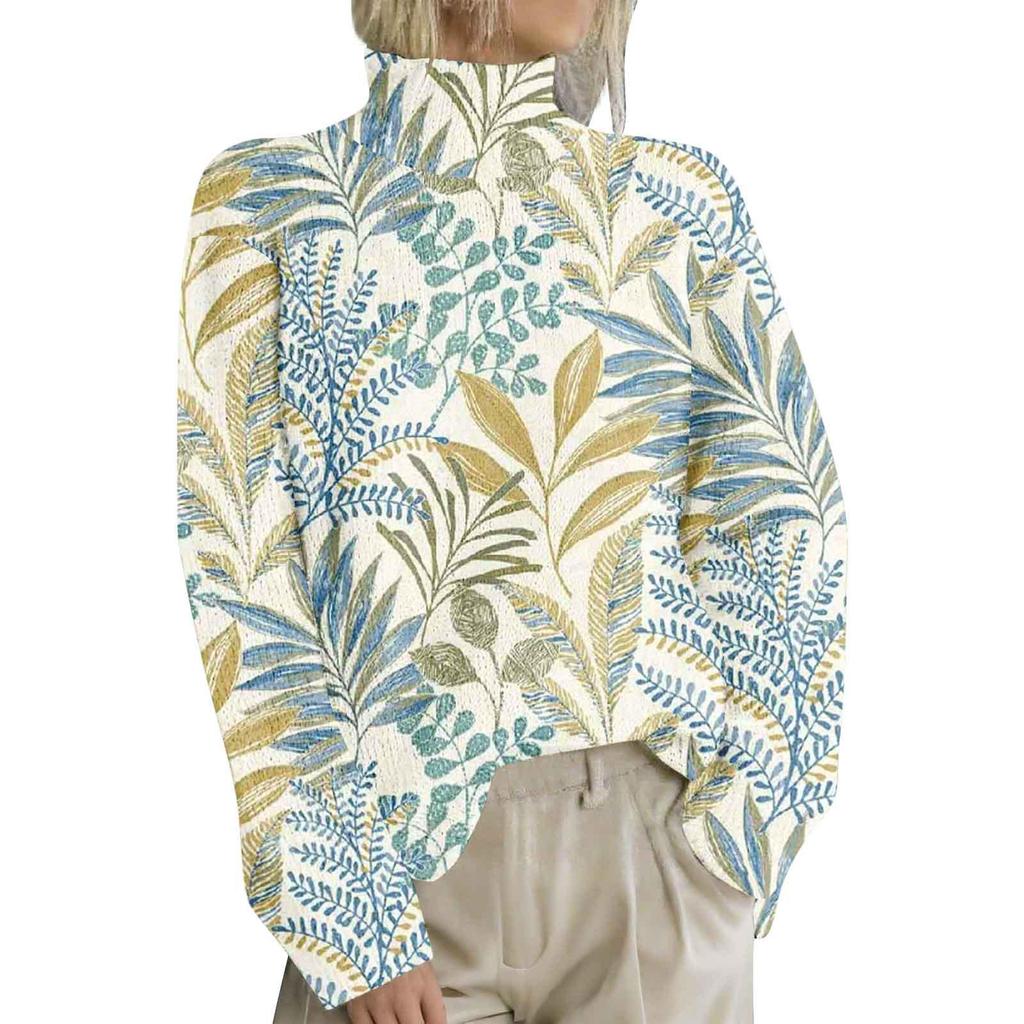 High-Neck Printed Pullover Sweater LYH0911
