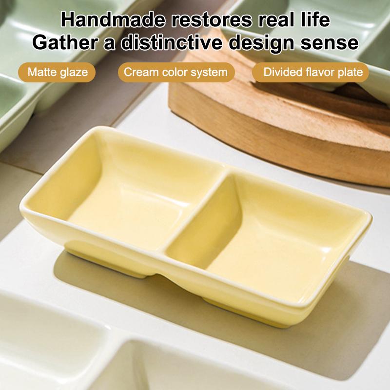 Creative Ceramic Soy Sauce Dish Spice Plate 2/3 Grids Dinner Plates Household Snack Plate Kitchen Accessories
