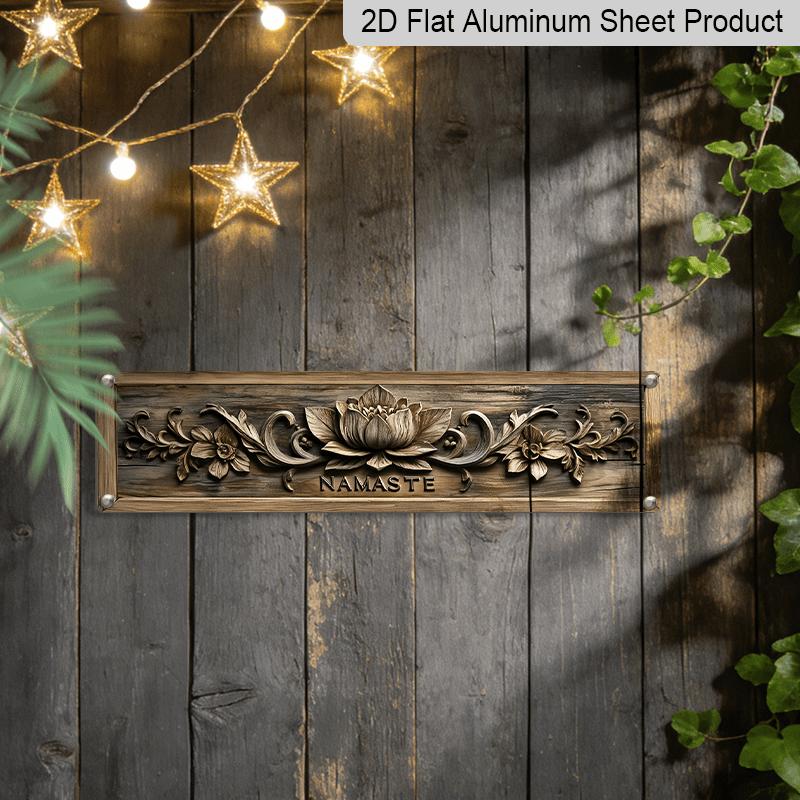 2D Flat - 1pc Namaste Aluminium Sign, Indian Greetings Wall Art, Rustic Farmhouse Decor with Floral Design, Family Summer Plaque for Home, Kitchen