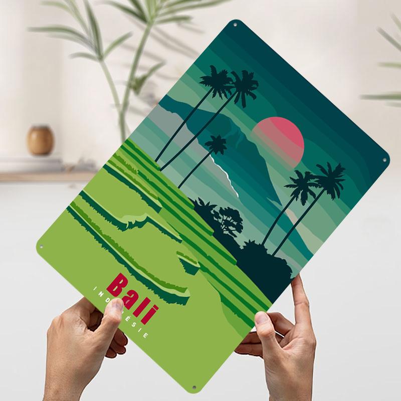 Bali Indonesia Travel Printed Poster Customized Wall Art Retro Vintage Metal Tin Signs for Room Ornaments Decoration Bedroom