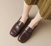 Fashion Classic loafers for women, genuine leather square toe slip-on, vintage women's casual comfort shoes, handmade, size 40