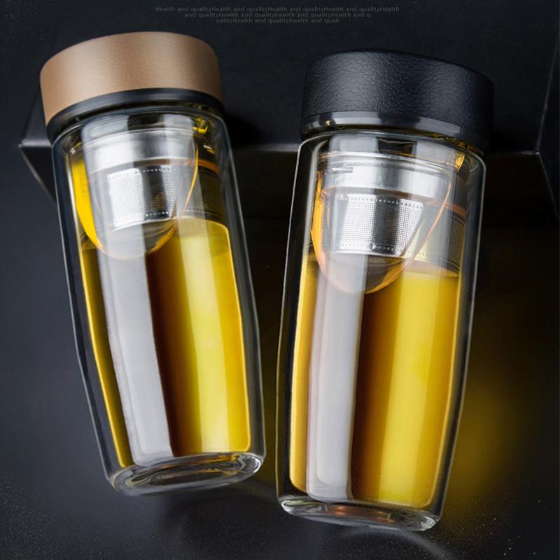 Dwukomorowe Szklanki Przenośny Kubek do Herbaty Mleka Kawy Szklany Kubek do Napojów z Pokrywką Izolacja Termiczna Ochrona przed Oparzeniem Kubek do Picia Wody