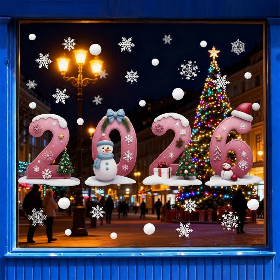 2026 Christmas Window Clings Snowflake Ice DIY Double-Sided Stickers Cute Snowmen Trees Electrostatic Adhesion Home Office Decor