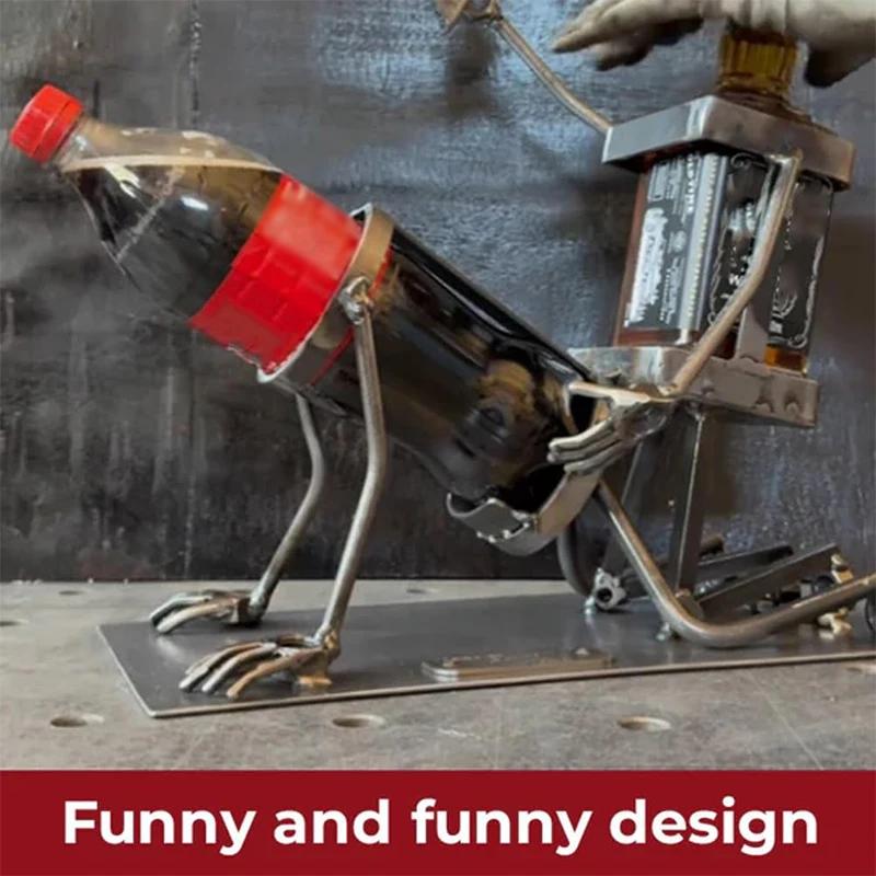 Skull Coke And Wine Bottle Stand 2 In1 Funny Metal Skull Beverage Wine Bottle Rack Skeleton Beverage Holder Bold Decor Your Bar grigio