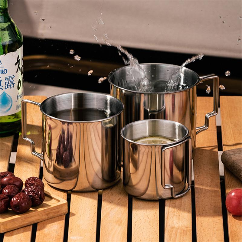 Outdoor Folding Camping Cup with Handle Stainless Steel Beer Coffee Tea Mugs Portable Milk Water Cups for Home Hiking Travel