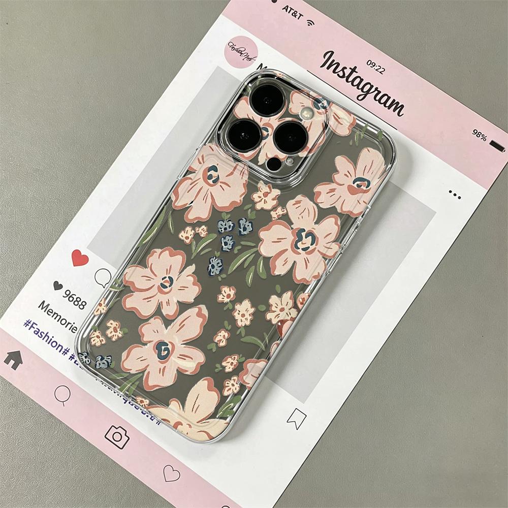 Morandi Pink Flower Soft Case For Iphone 16 Pro Case Iphone 15 13 16E 11 12 14 17 Pro Max 14 Plus 17E Shockproof Anti-Drop Cover