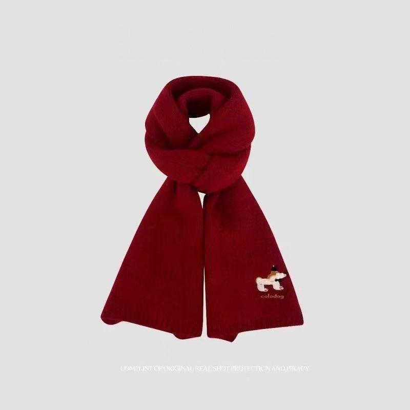 

Japanese Cute Puppy Embroidery Knitted Scarf for Autumn/Winter – Newcomer Discount Available красный