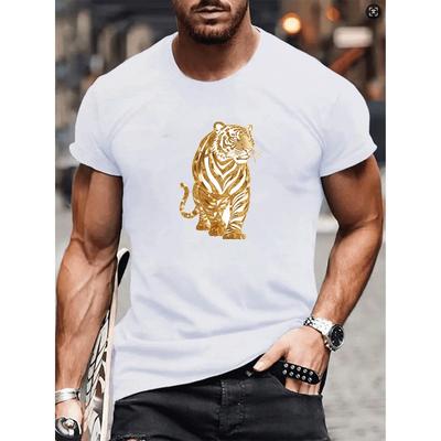 Europäische Größen Nationaler Trend Goldener Tigerprint | Lässiges Kurzarm-T-Shirt, Einfach und Modisch für Herren,