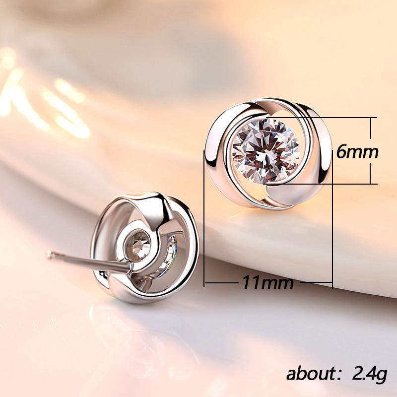 Huitan Boucles d'oreilles simples en alliage de zinc couleur avec zircone cubique rondes, discrètes, pour mariage, boucles d'oreilles pour femmes, cadeau pour fille fantaisie, zircon tendance