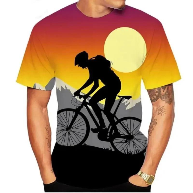 

3D Printed Cool Bicycle T Shirt For Men Outdoor Cycling Pattern Tees Summer Loose Round Neck Tops Short Sleeves S