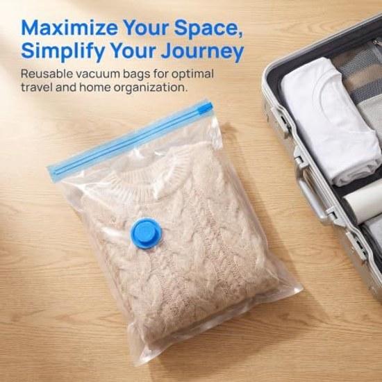 No-brand item 10 travel vacuum compression bags ideal storing clothes bulky items. Made thick multi-layer plastic material transparent reusable pack