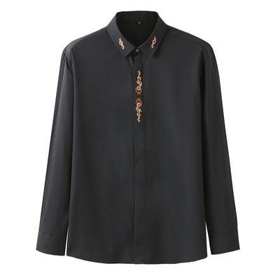 Plus Size 10xl långärmad skjorta Herr Plus Size Business Casual Broderad skjorta