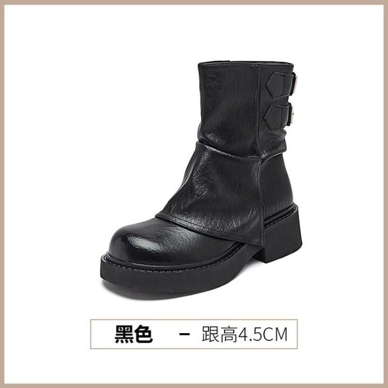 

Brown thick-soled heightening Martin boots women s autumn new fashion thin trouser tube boots temperament short boots 40