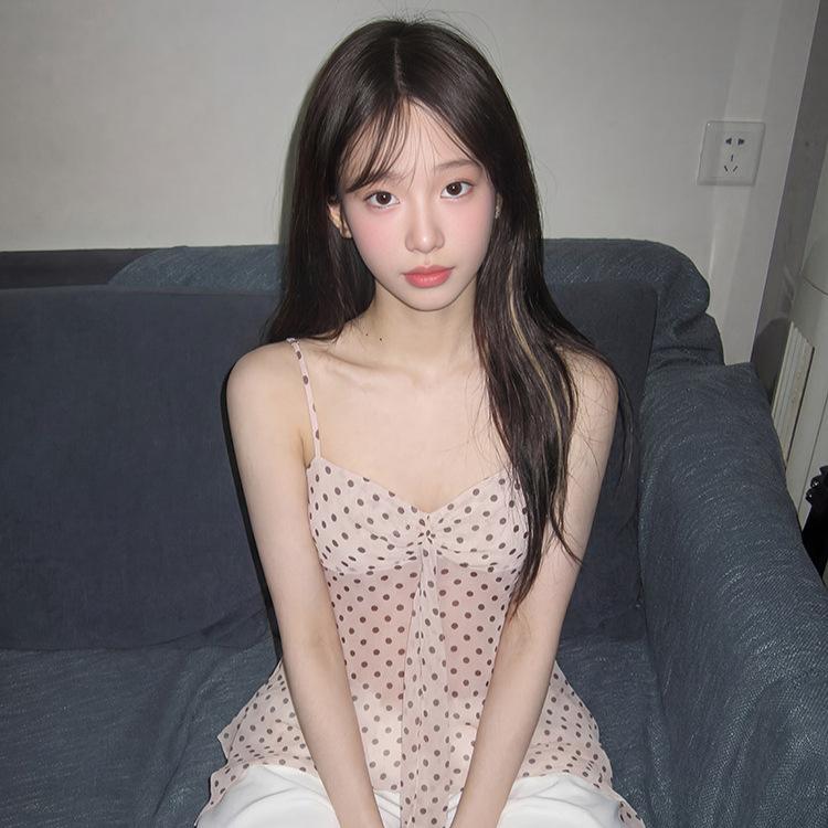 Korean Polka Dot Tube Top Suspender Vest Women's Summer New Kinked High-end Irregular Hem Casual Top Tide
