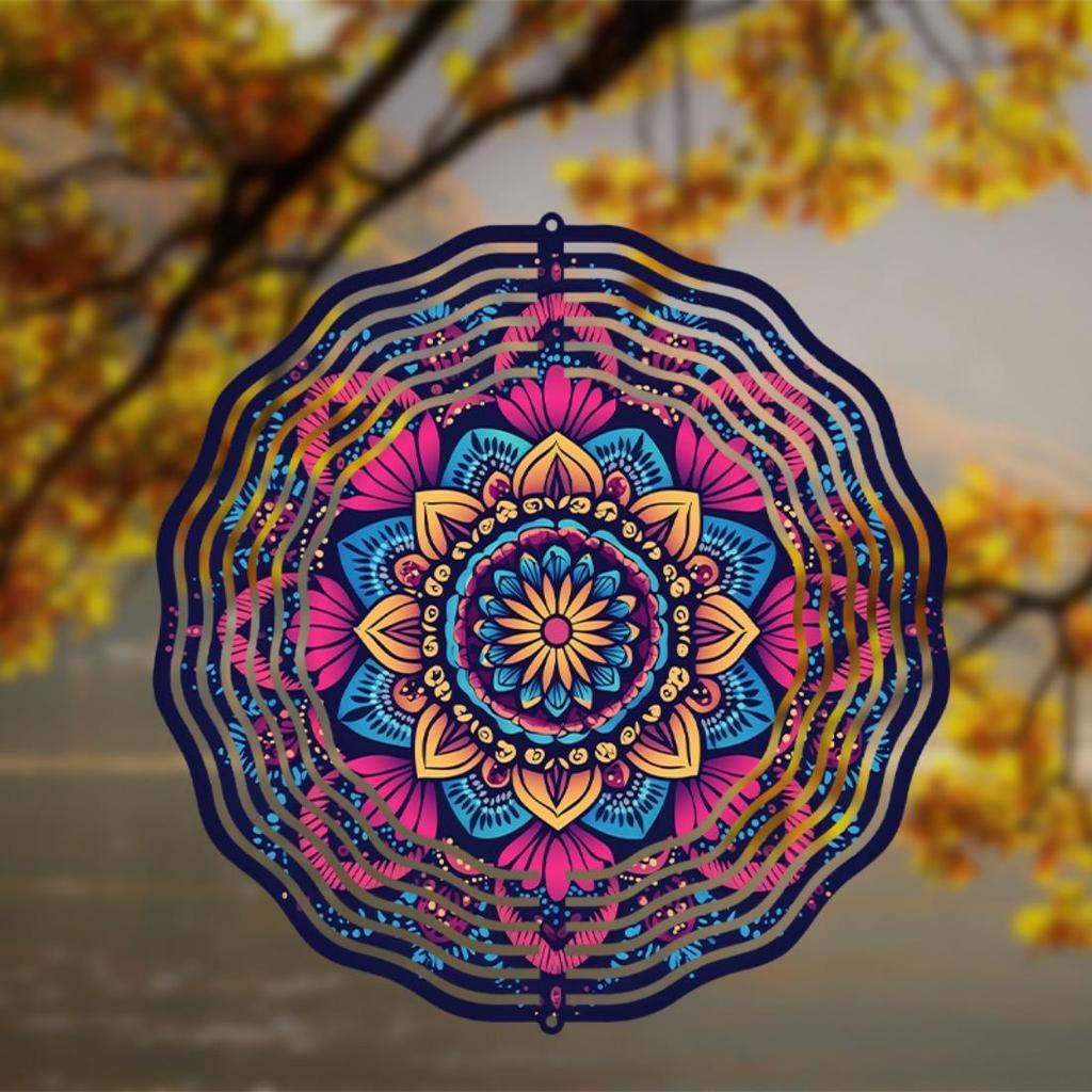 1pc 3D Mandala Wind Spinner, Metal Garden Hanging Ornament, Outdoor Pendant Wind Chime, No Power Needed