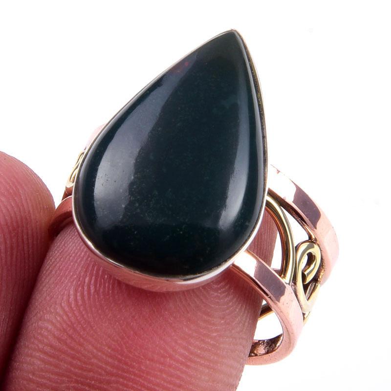 

Natural Bloodstone Gemstone 925 Sterling Silver Jewelry Two Tone Ring S.8.5 S7d24