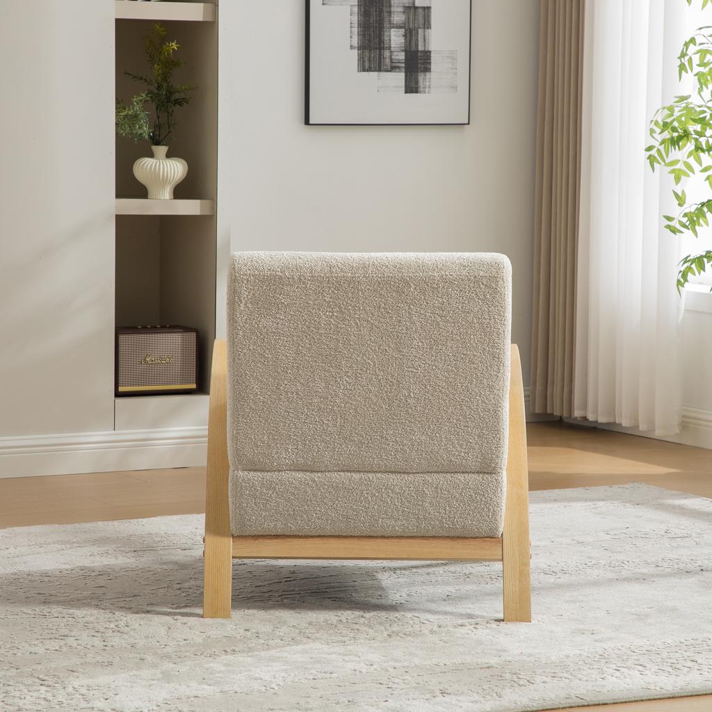 Scandinavian Fabric Lounge Chair – Soft Chenille Fabric and Sturdy Wood Frame, Ideal for Living Room & Bedroom-BEIGE