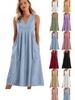 2026 Plus Size V-neck Cotton Linen Sleeveless A-line Dress – Slimming, Mid-length, European & American Summer Style