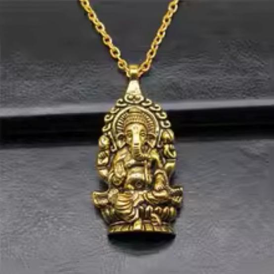 Vintage Retro Ganesha Hindu Elephant Head God Pendant Necklace Chain Unisex Men Women Fashion Gothic Amulet Talisman Success Wealthy Rich Jewelry Gift