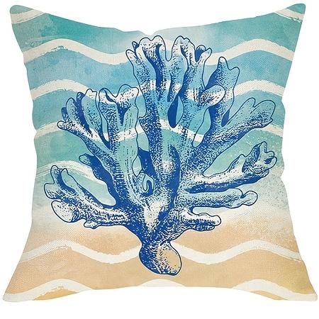 1/4pcs Coastal Throw Pillow Covers Watercolor Beach Ocean Theme Seahorse Starfish Shell Coral Cushion Cases for Home Patio Decor