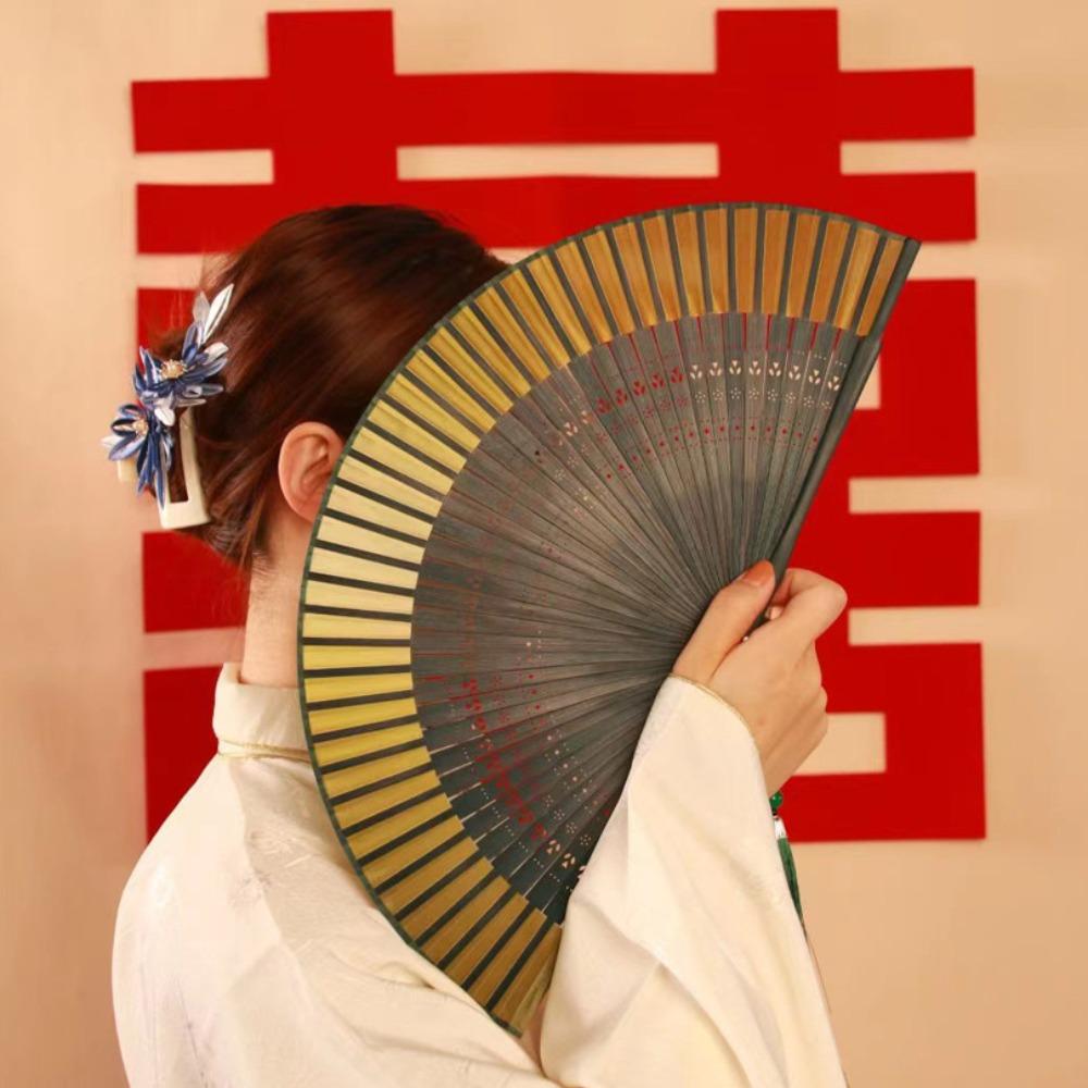 Ancient Cheongsam Fan Bamboo Rib Dance Hand Fan Portable Cherry Blossoms Folding Fan  Summer