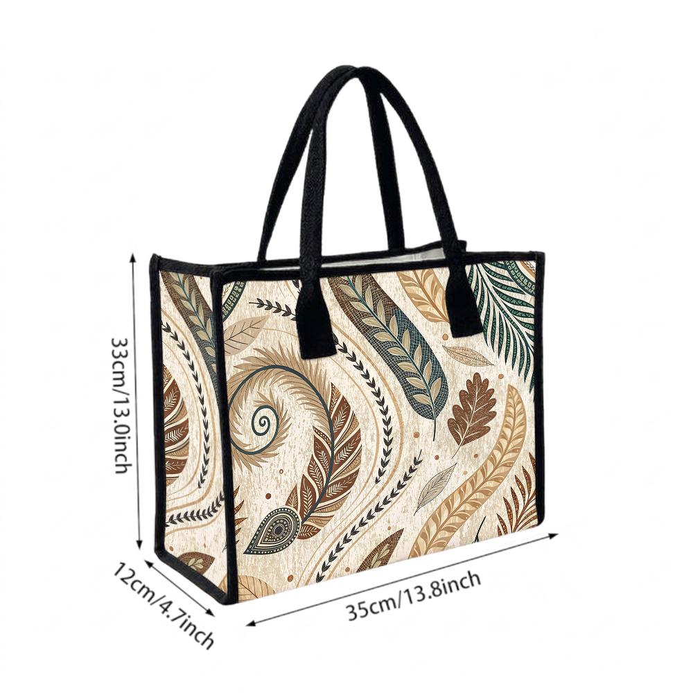 Bohemian Leaf Pattern Tote Bag Casual Large Capacity Daily Carry Handbag