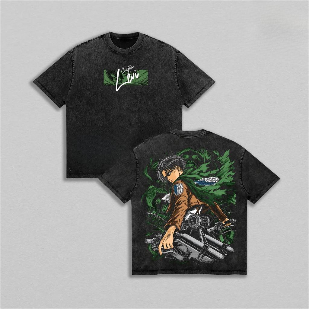 Attack On Titan Levi Print T-shirt Men Women Tshirts Short Sleeve Cotton Clothing Vintage Washed T Shirt Casual Loose Streetwear