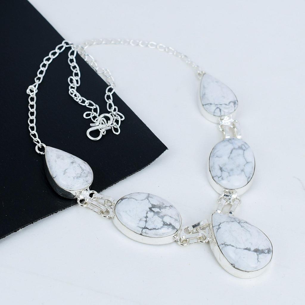 Natuurlijke Howliet Edelsteen Handgemaakte 925 Sterling Zilveren Ketting, Howliet Zilveren Ketting Voor Vrouw, Unisex Ketting Jubileumcadeau