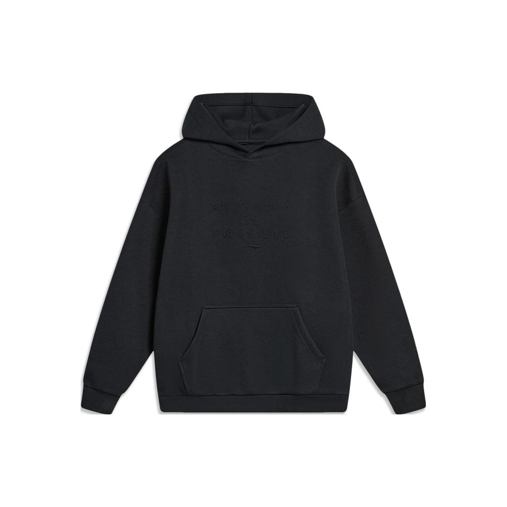 Li-Ning Sports Trend Series Solid Color Loose Pullover Hoodie Unisex Tops Black AWDT757-3