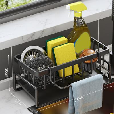Pole Less Cloth Rack Kitchen Storage Shelf Holder Sink Drain Rack Countertop Drain Basket Multifunctional Sponge Detergent Storage Rack