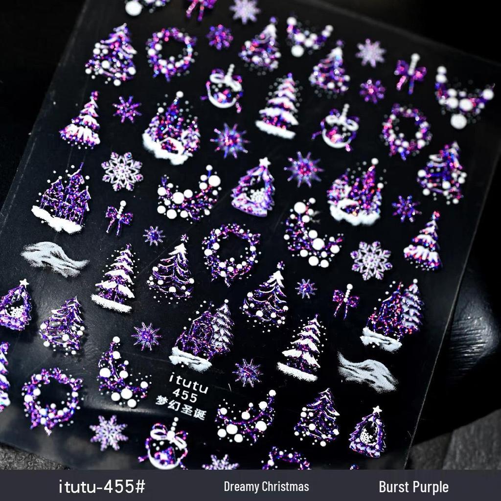 Itutu Christmas Nail Stickers: Colorful Trees, Wreaths, Snowflakes & Bows. Self-Adhesive, Hot Stamping Design for Festive Fingertips.