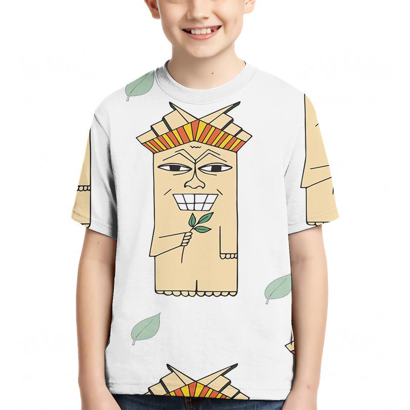 Children's Plant Pattern 3D Digital Printed Boys' Casual and Comfortable Round Neck Short Sleeved T-shirt