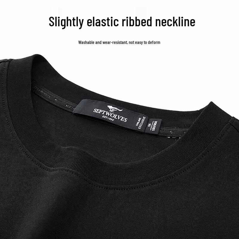 SEPTWOLVES Men's Embroidered Ice Silk Round Neck T-shirt