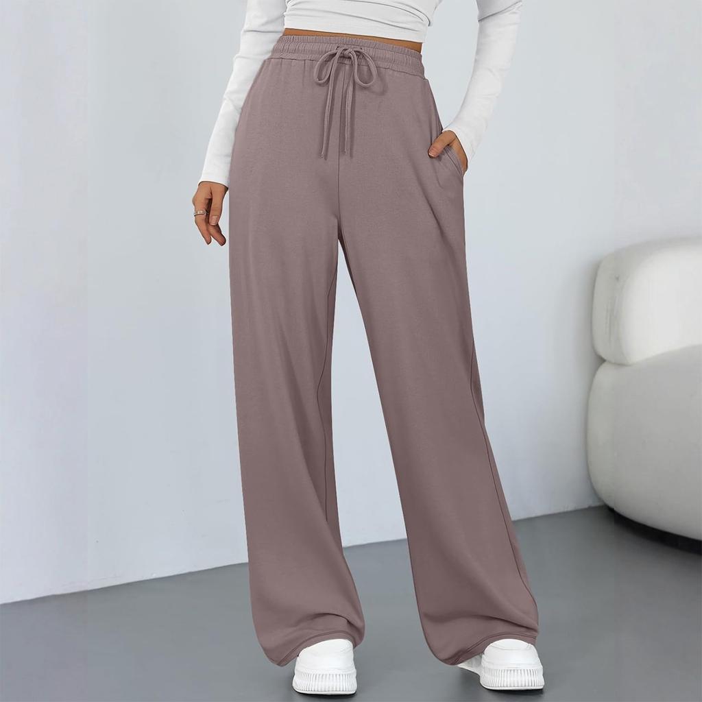 Modische Damen-Farbhose mit weitem Bein, hoher Taille, lockeren Taschen mit Kordelzug, Freizeithose