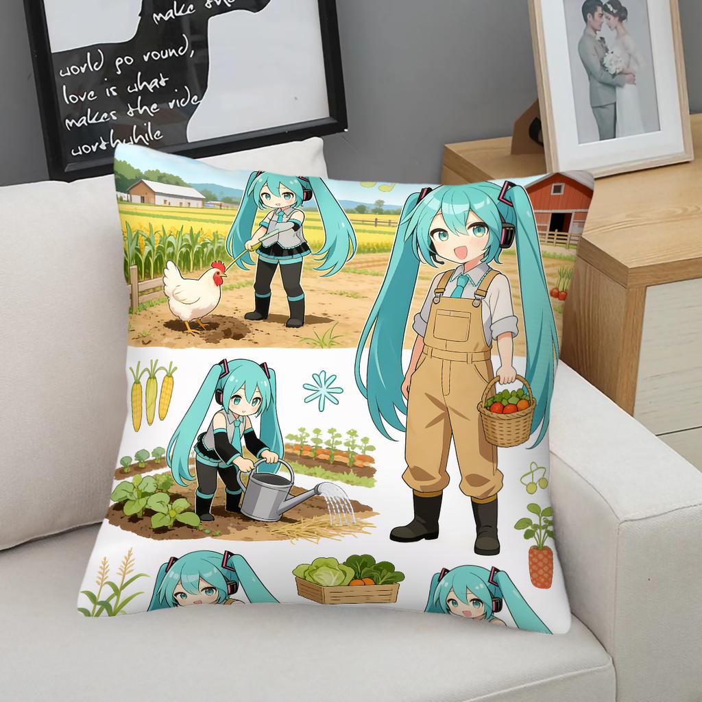 Hatsune Miku Pajama Party Throw Pillow Zipper Closure, Soft Anime Seat Cushion Nap Pillow, Bedroom Sofa Accent Pillow Fans Gift