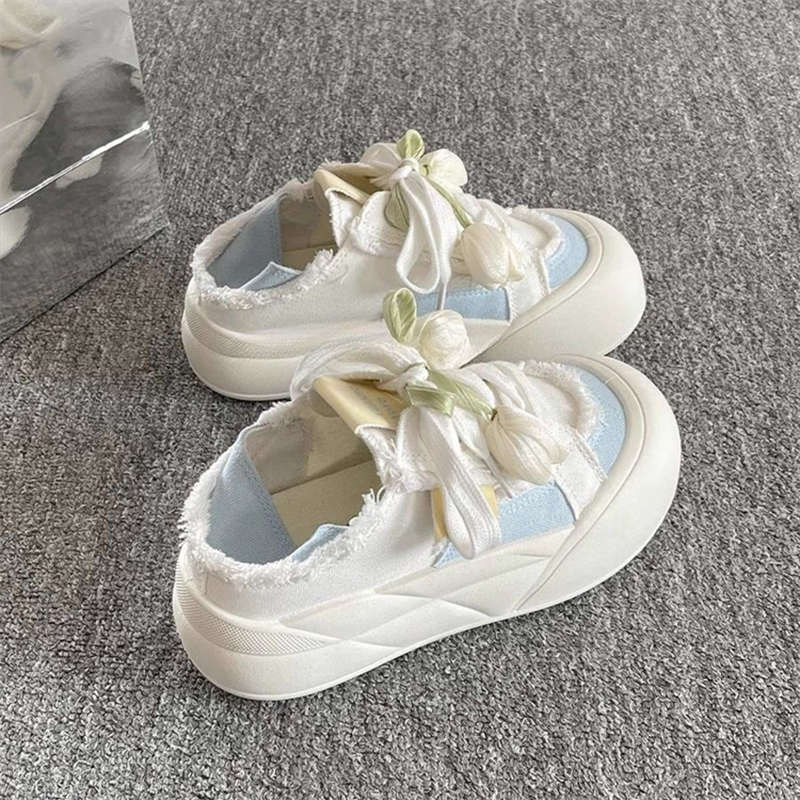 Two Wear Platform Canvas Shoes Women's New Spring and Autumn Board Shoes Student Bread Shoes Women