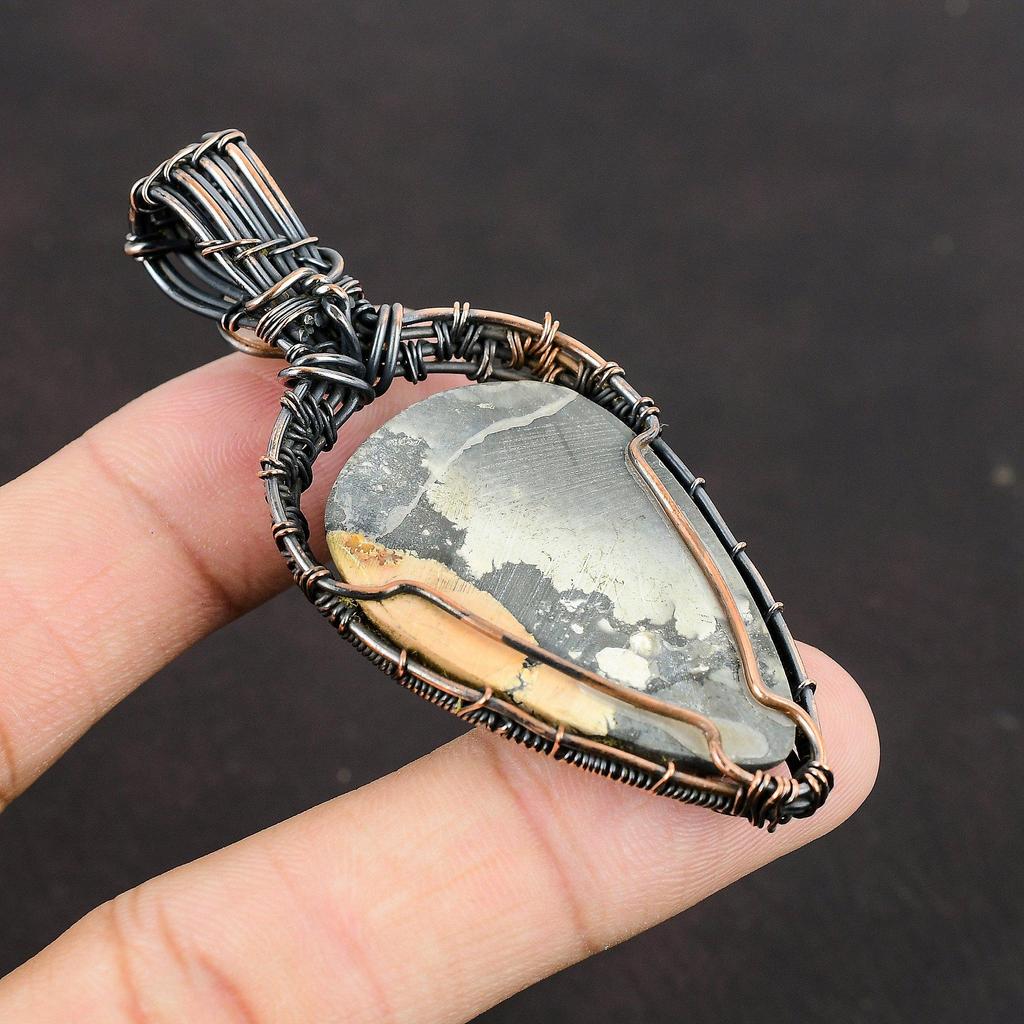 Maligano Jasper Copper Pendant Copper Wire Wrapped Jewelry Gemstone Jewelry Rainbow Moonstone Pendant Wire Designer Jewelry Handmade Pendant