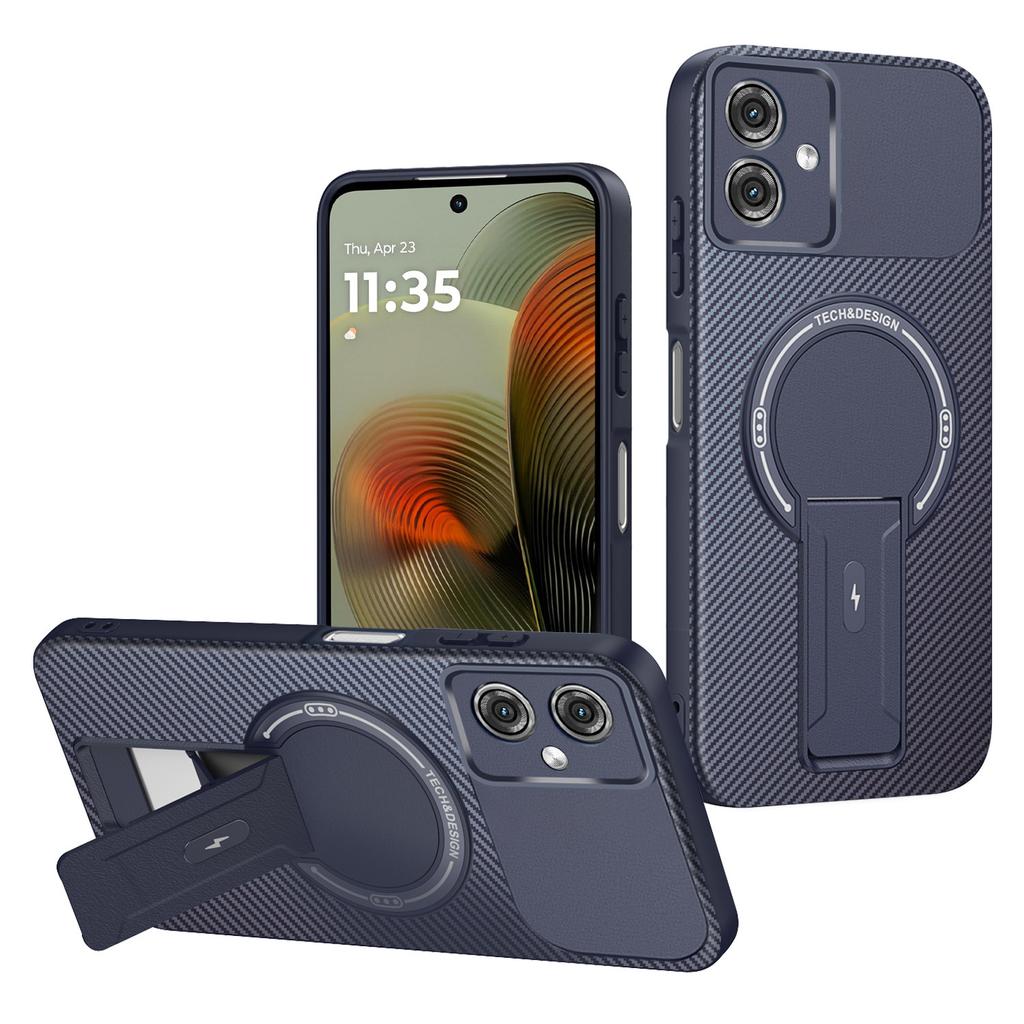 For Motorola Moto G55 5G Case Carbon Fiber Texture PC + TPU Phone Cover with Kickstand