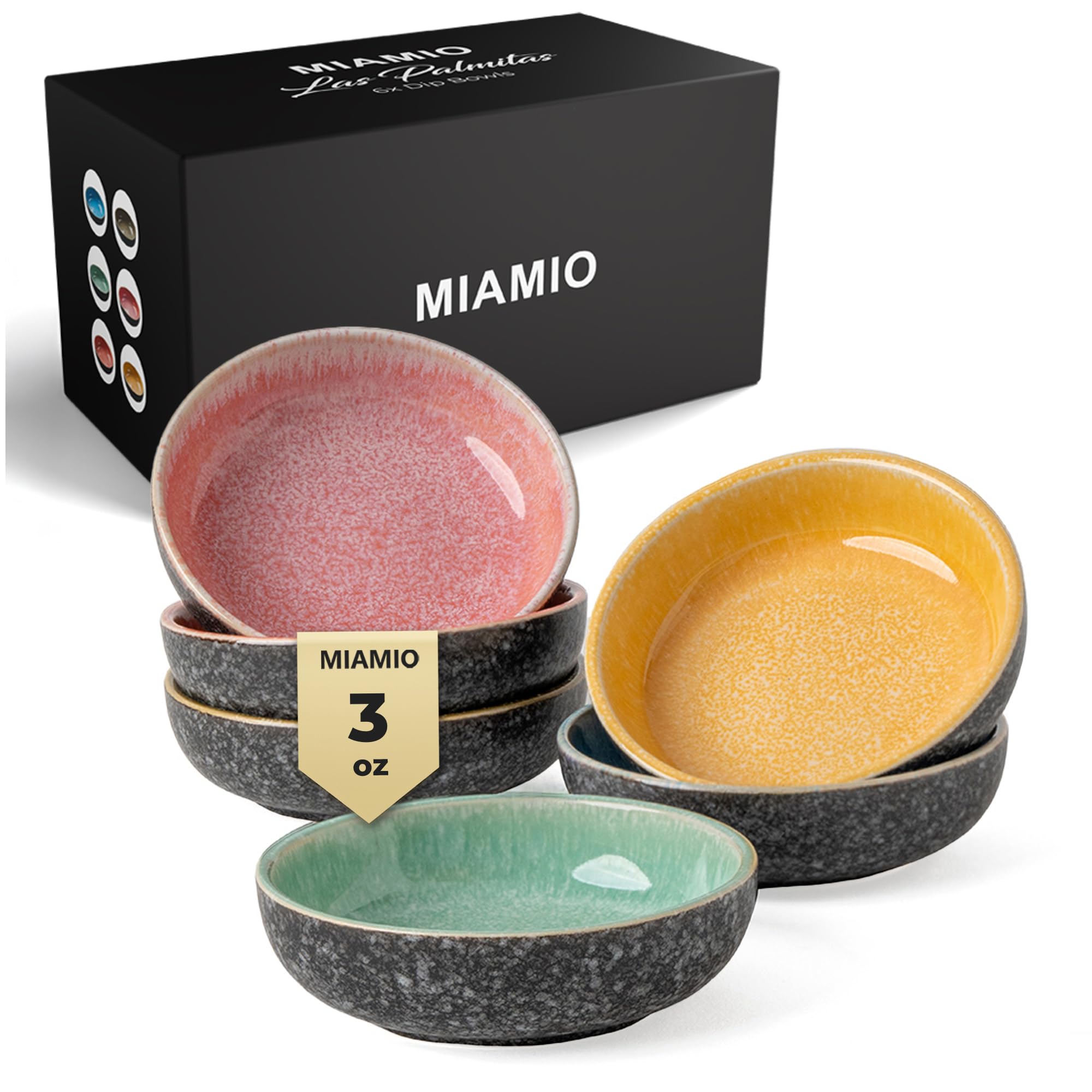 MIAMIO Mini Dip Bowl Set of 6 Side Dish Soy Sauce Dip Small Snack Bowl Las Palmitas Collection - (90 ml) / Bowl, Dish, Bowl, -