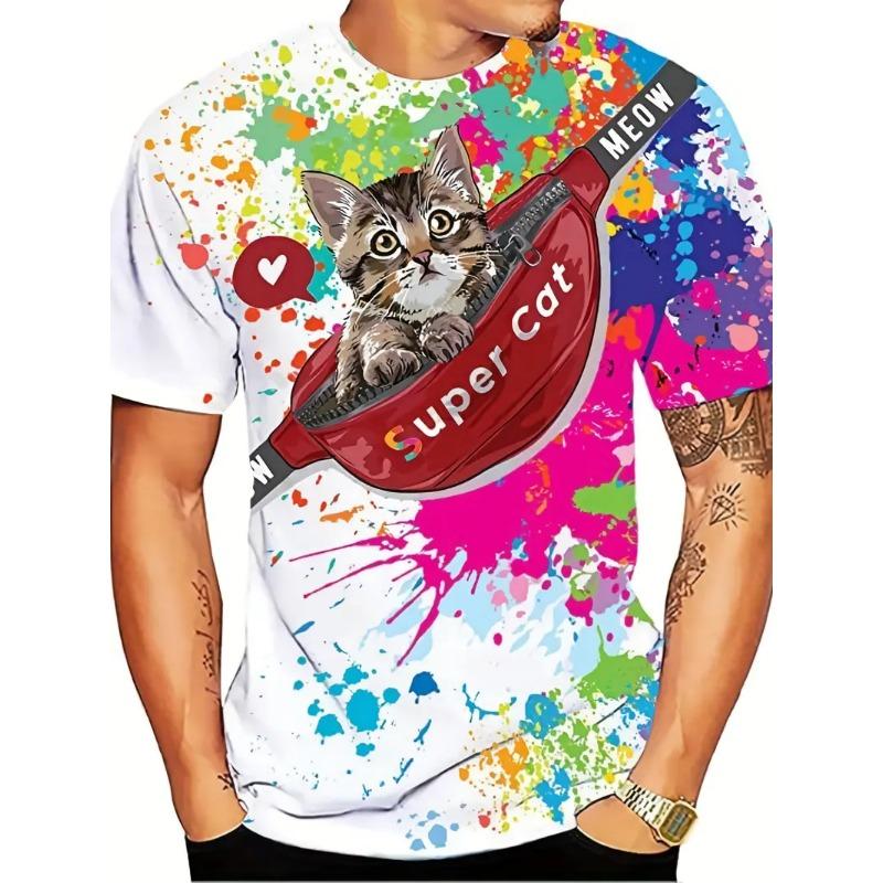 

Футболка с забавным рисунком кота для мальчиков, пародия на 3D-принт, футболка с индивидуальным принтом, короткий рукав, круглый вырез, повседневная футболка, детские крутые футболки, топы 160