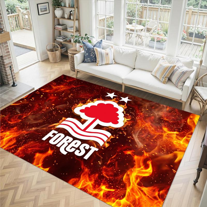 Nottingham Forest Fußball Design Kristall Samt Teppich Gemütlich Nicht?Rutschfester Teppich mit Aufdruck für Schlafzimmer Wohnzimmer Eingang