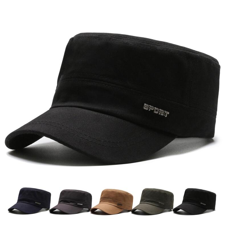 Hat Men Casual Cotton Military Caps Captain Flat Cap Sunshade Baseball Cap Training Cadet Army Trucker Cap Visors Hat Peaked Cap