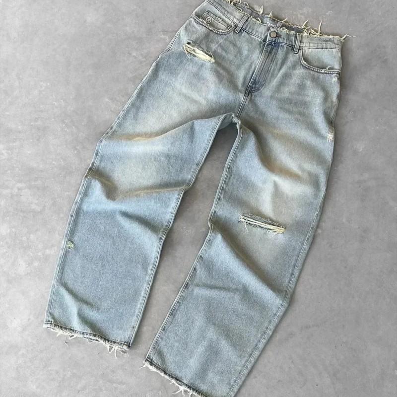 Washed Distressed Straight Fit Denim Jeans Men Women Casual Streetwear 2025