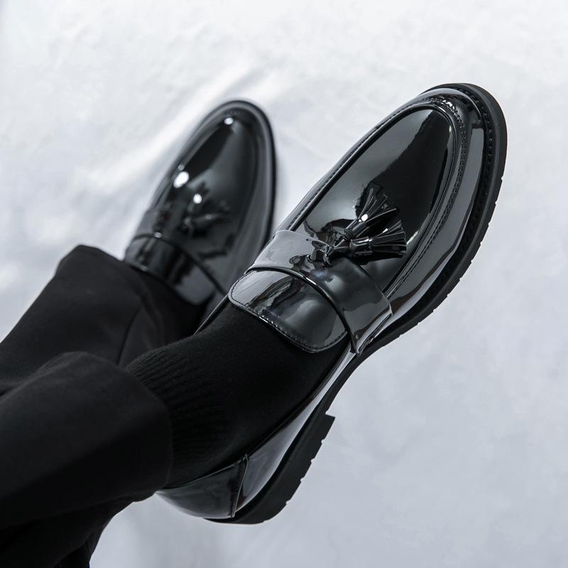 Men's Fashion Tassel Loafers - Patent Leather, Solid Color, Korean Style, Nightclub Barber Shoes