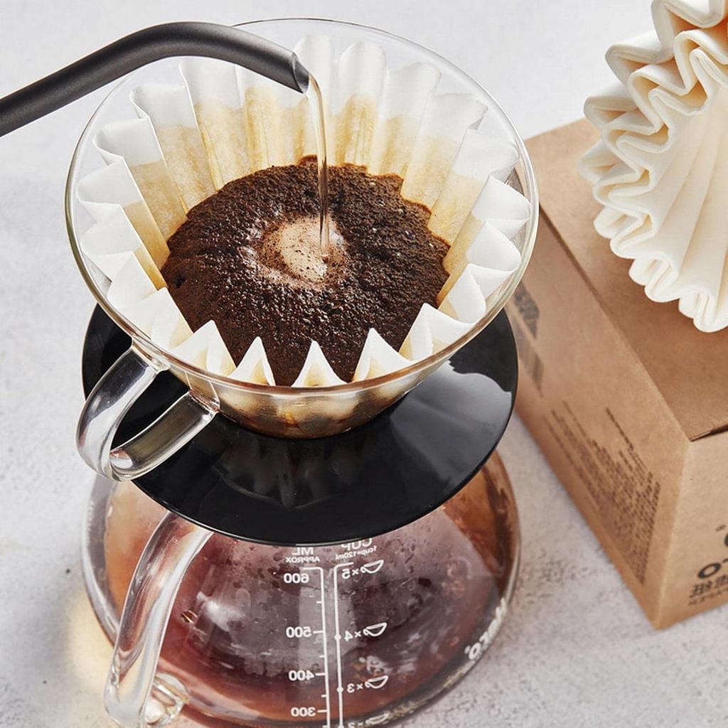 Fotan Coffee Filter 200 Sheets Wave Shape Unbleached Conical Paper Filters Breathable Durable Tear-Resistant Brown for Home Commercial Hand Drip