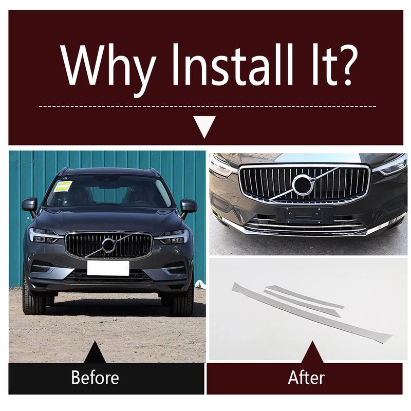 Car Front Bumper Lip Lower Grille Strip Decoration Cover Trim Stainless Steel Exterior Accessories For Volvo XC60 2018 -